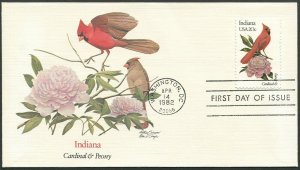 United States 1982 Indiana Cardinal & Peony FDC (519)