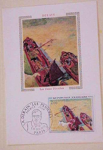 FRANCE FD CARD ART  DERAIN  SILK CACHET  1972 UNADDRESSED