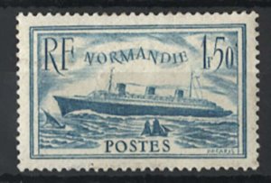 France 1935 1f50 Normandie, the pale blue shade sg526a fine mint cat £80