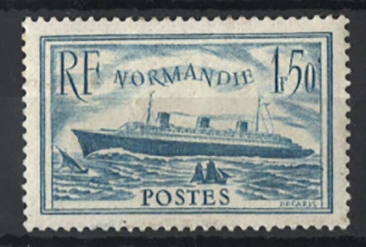 France 1935 1f50 Normandie, the pale blue shade sg526a fine mint cat £80