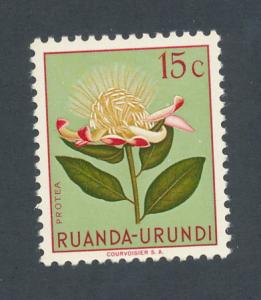 Ruanda-Urundi 1953 Scott 115 MH - 15c, Flowers, Protea