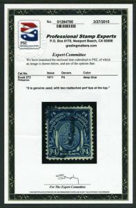 Philippines #273  4 peso BLUE Coat of Arms - Scarce Stamp  - PSE CERT