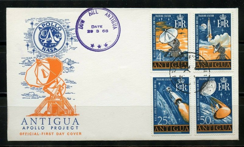 ANTIGUA 1968 APOLLO PROJECT SPACE SET ON FIRST DAY COVER