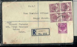 MALAYA KEDAH COVER (P3008B) 1957 TREE 5C+10C BL OF 4   AR  REG BEDONG LOCAL 