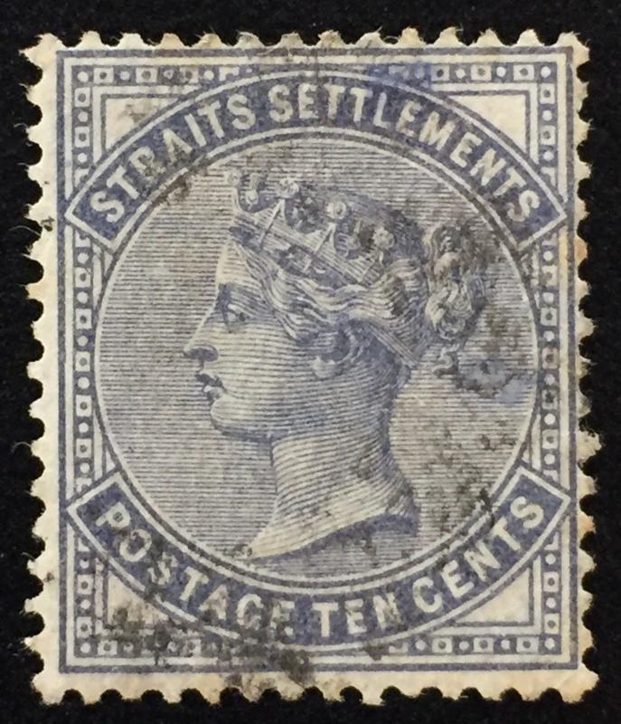 Malaya Singapore 1882 Straits Settlements QV 10c slate Used SG #49 M1817