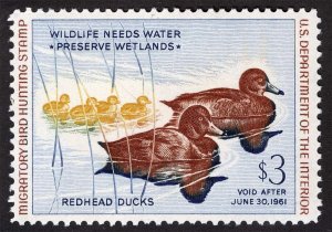 US Sc RW27 Multicolor $3.00 1960 Hunting Permit Duck Original Gum Hinge Mark
