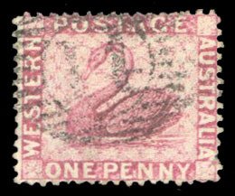 Western Australia #25 Cat$70, 1861 1p carmine rose, perf. 14, used