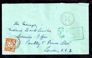 GB QEII 1957 5d Postage Due Postal History Cover WS18122