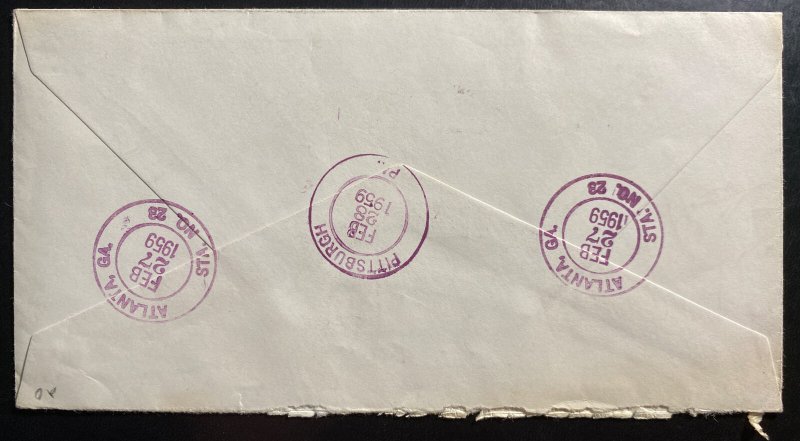 1959 Atlanta GA USA Advertising Airmail Cover To Pittsburg PA Coin Dept