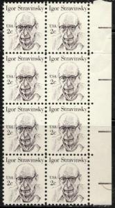 US Stamp #1845 MNH Igor Stravinsky Block of 8