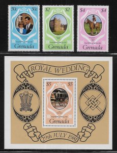 Grenada 1051-1054 Diana Wedding set and s.s. MNH c.v. $1.85