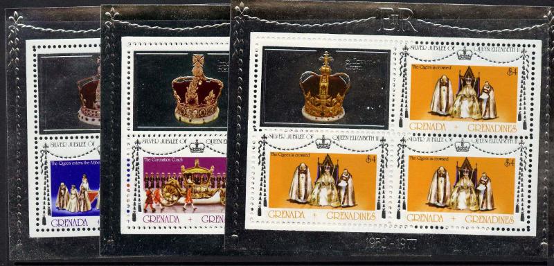 Grenada Grenadines 213-5 Sheets Perf 11 MNH Queen Elizabeth Silver 