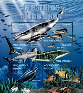 Mozambique 2001 - Creatures of The Deep Whale, Turtle - Sheet of 6 - 1411 - MNH