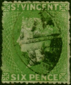 St Vincent 1878 6d Light Yellow-Green SG26a Wmk Upright P.15 Fine Used