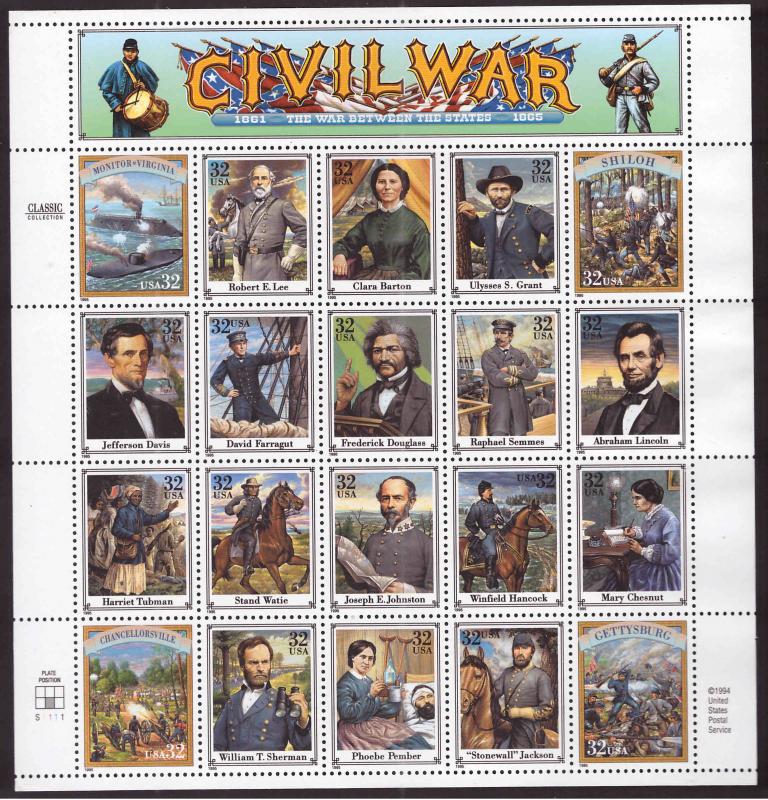 USA Scott 2975 MNH** Civil War Souvenir Sheet CV$35
