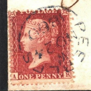 GB Scotland COLOURED CANCEL 1860 Penny Red Cover *Peebles* CDS in Blue 444b 