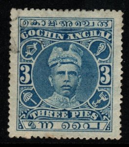 INDIA-COCHIN SG27 1911 3p BLUE USED