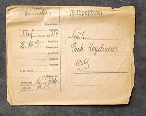 WW1 WWI Imperial German Reich Feldpost envelope cover Germany Inf Reg 334 1916