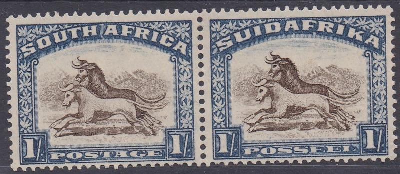 SOUTH AFRICA 1930 GNU 1/- PAIR ROTO PRINTING NO HYPHEN WMK UPRIGHT