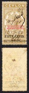 Ceylon BF57 50c on 2c Greenish-brown Opt Judicial