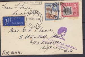 Fiji KGVI 1941 Transatlantic Airmail Suva To Sydney Postal History BP8641