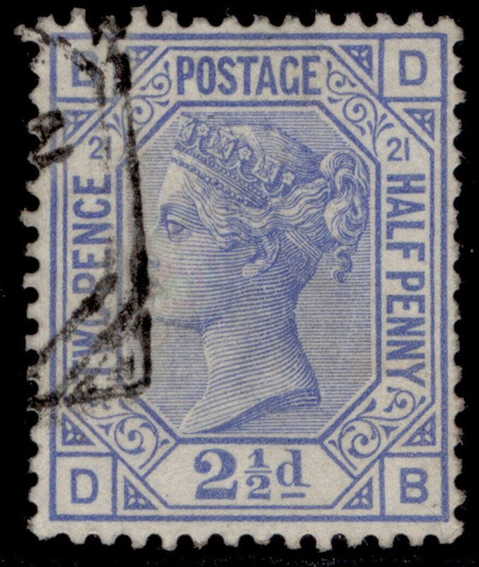 GB QV SG157, 2½d blue plate 21, FINE USED. Cat £45. DB