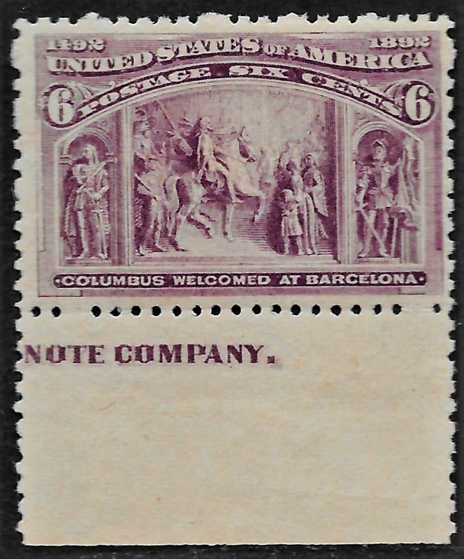 US 1893 Sc. #235 FVF NH, Columbian Exposition, bottom marg. copy, Cat. Val. $140