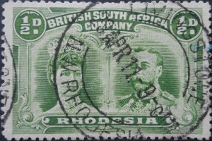 Rhodesia Double Head ½d with Livingstone Broken 0 in time (DCA) postmark