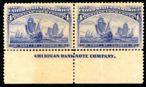 USAstamps Unused VF US 1893 Columbian Expo Imprint Pair Scott 233 OG MHR