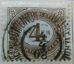 A5P33F72 Austria Postage Due Stamp 1894-1900 4h Perf 12 1/2x13 used-