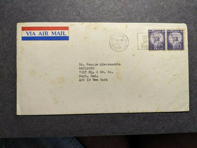 APO 19 LIVORNO, ITALY 1955 Army Cover 7617 HQ & Sv Co Officer's Mail