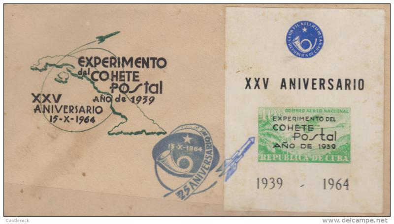 RG)1964 CUBA-CARIBE, MAP-ROCKET, POSTAL ROCKET EXPERIMENT 25