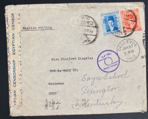 1940 Cairo Egypt Censored Airmail Cover Redirected To Lexington KY Usa