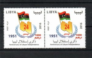 2016- Libya- Anniversary of Libyan Independence- Flag- Pair of stamps. MNH** 