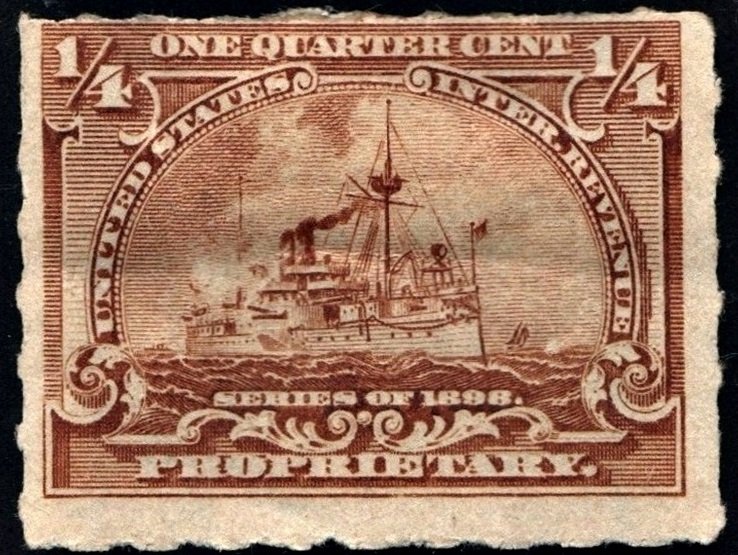 RB21p 1/4¢ Battleship Proprietary Stamp: Hyphen Hole Perf 7 (1898) Used