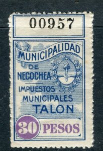 ARGENTINA; Early 1900s classic Local Revenue issue fine Mint 30P. value