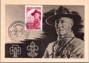 SCHALLSTAMPS BRAZIL 1957 MAXIMUM PICT POSTCARD COMM BADEN POWELL BOYS SCOUTS