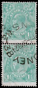 Australia Scott 25,Vert. Pair, Emerald, Perf. 14 (1923) Used F-VF M