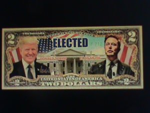 ​UNITED STATED-DONALD TRUMP & ELON MUSK-24 KARAT GOLD REPLICA $2-VF--EST.$35
