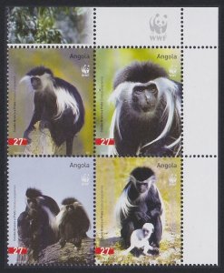 Angola WWF Colobus Monkey 4v Block of 4 WWF Logo 2004 MNH SC#1279 a-d