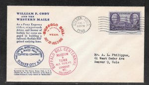 #941 on BUFFALO BILL CENTENNIAL Pony Express Rider AUG/1/1946 Cachet (A1318)