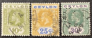 Ceylon 1921 #233,38-9, King George, **Used**, CV $9.45