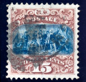 US 118 15c 1869 Landing of Columbus type I black cancel PSAG grade 95