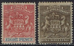 RHODESIA 1892 ARMS 8D AND 1/-