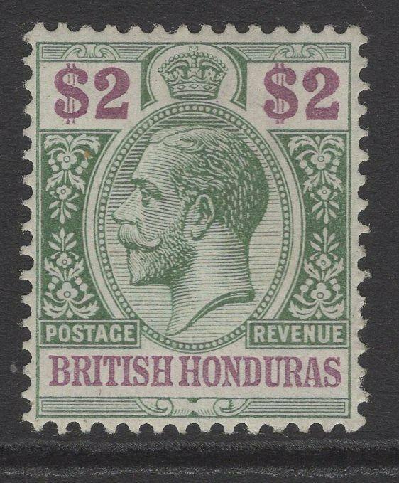 BRITISH HONDURAS SG109 1913 $2 PURPLE & GREEN MTD MINT