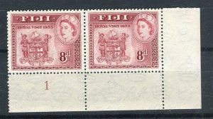 FIJI; 1950s early QEII issue fine Mint 8d. CORNER PAIR