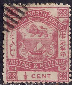 North Borneo 1888 - 92 QV 1/2ct Rose Used SG 36b ( G1004 )