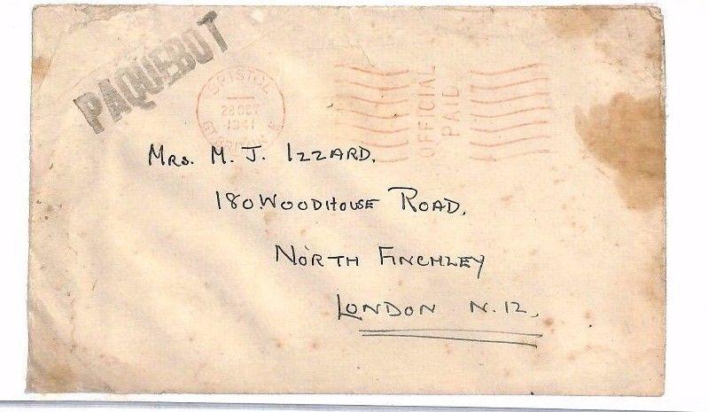 A1941.15 GB WW2 Bristol Official Paquebot Letter Military Ambulance/GB London 