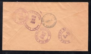 Trinidad 1935 Registered cover to Kansas City, MO franked Scott 13, 14, & 43