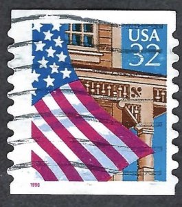 United States #2915A 32¢ Flag over Porch (1996). Coil. Red 1996. Used.